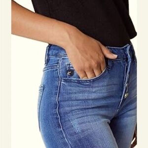 Kancan Dark Wash Button-Fly High Rise Curvy Jeans